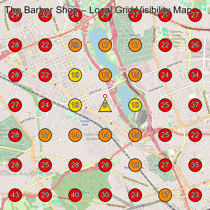 The Barber Shop GeoGrid visibility map for Barber Shop in Forest Hills